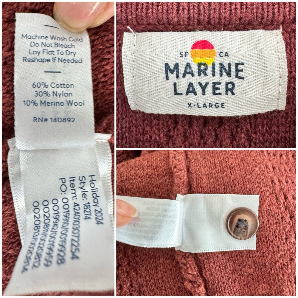 Marine Layer Arthur Sweater Cardigan Button Merino Wool Blend Veneer size XL - Picture 11 of 16